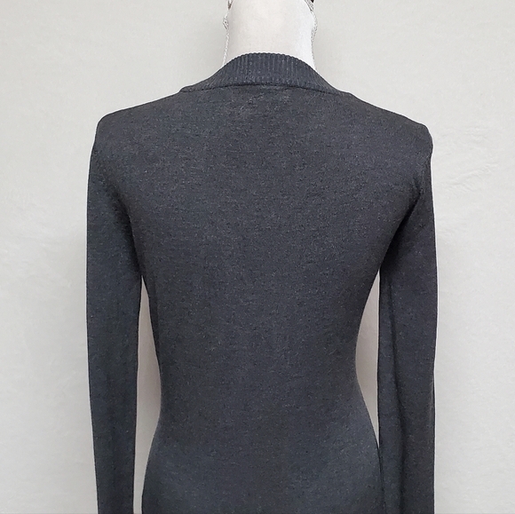 ROCOROSE Dark Gray Bodycon Mock Neck Long Sleeve Midi Ruffle Mermaid Dress M - Picture 8 of 11